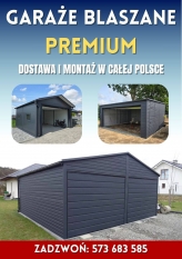 Garaż blaszany w kolorze grafit z bramą uchylną i dodatkami - zdjęcie 1